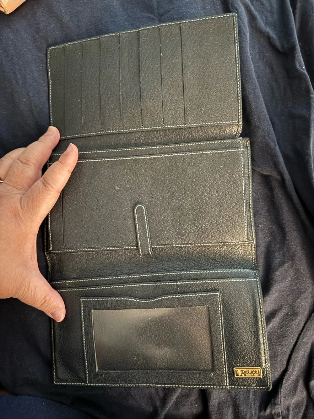 Gucci Beige and Blue GG leather Wallet with Leather Trim
